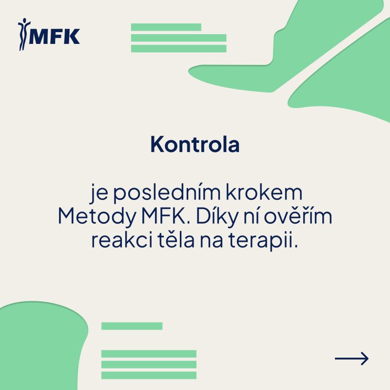 Grafika MFK: Kontrola je posledním krokem Metody MFK — ověření reakce těla na terapii